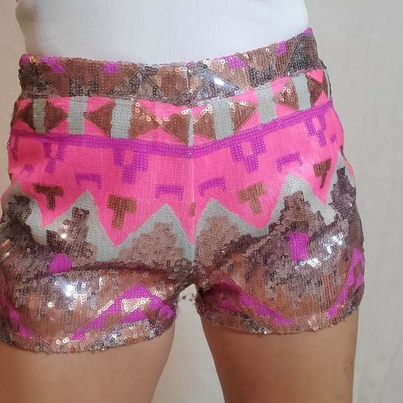 Y2K Bright Full Sequined Tribal Aztec Hot DIsco Shorts - Picture 8 of 8